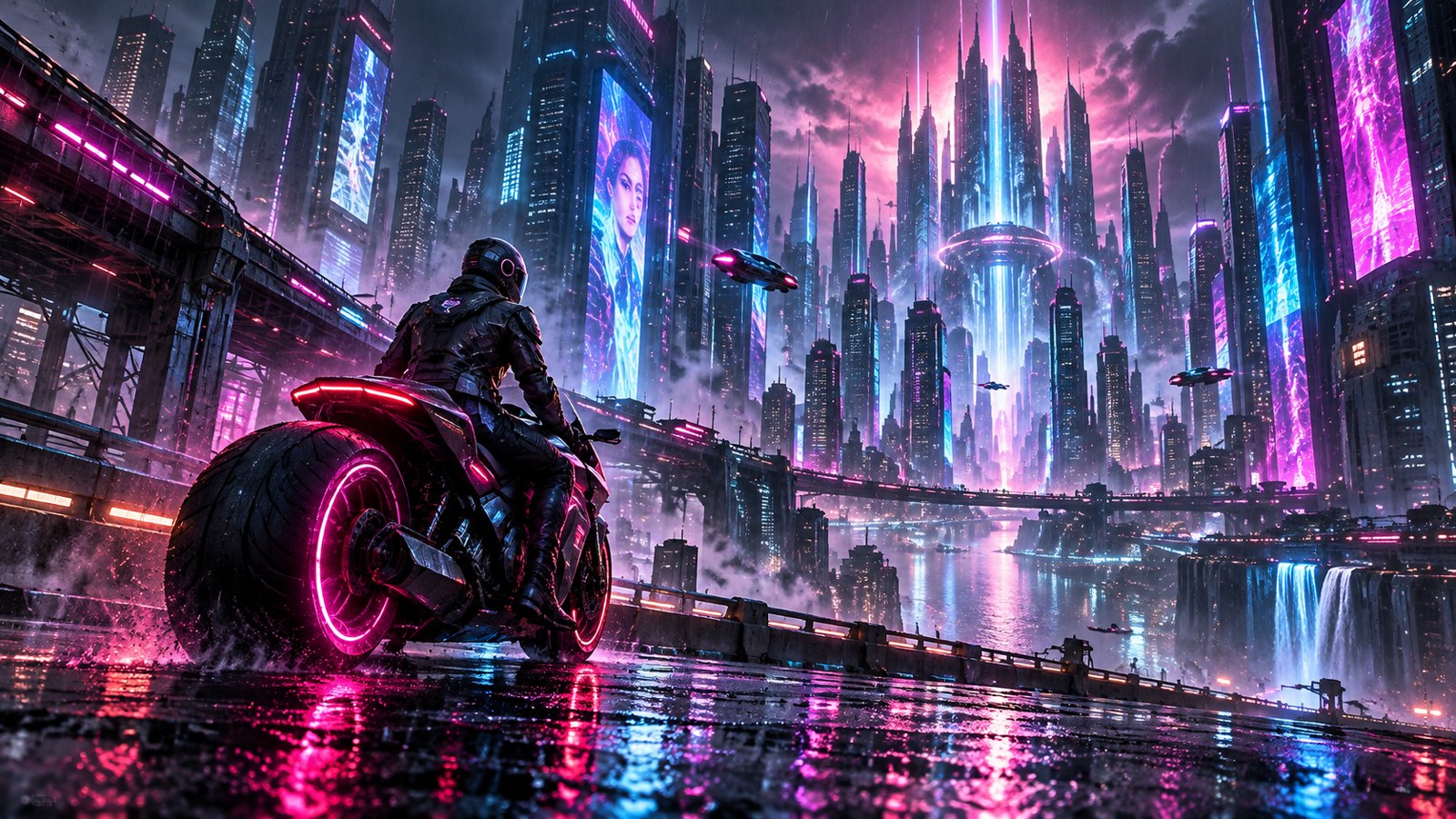 Oasis concept art of a futuristic city at night